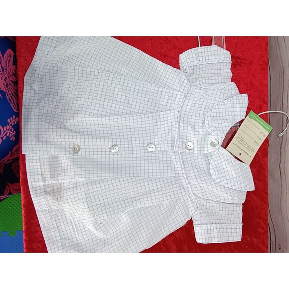 The Oaks Apparel 6M White & Blue Checked Dress With Bottoms &‎ Bunny Embroidery - Picture 6 of 9